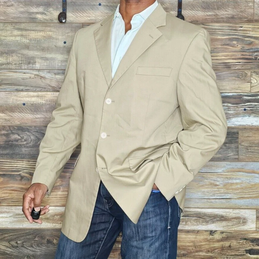 Jos. A. Bank Cotton Blend Tan Blazer Sport Jacket Size 42L *EXCELLENT* - Image 2 of 4