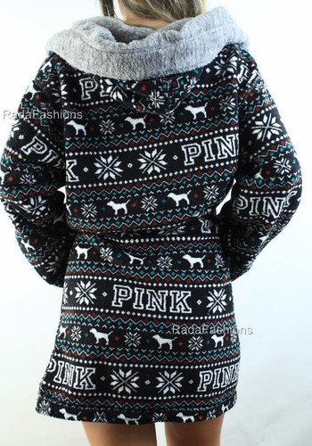 Victoria's Secret ROSA Felpa Acogedora Bata de Vellón Fair Isle Reversible XS S M L - Imagen 2 de 3
