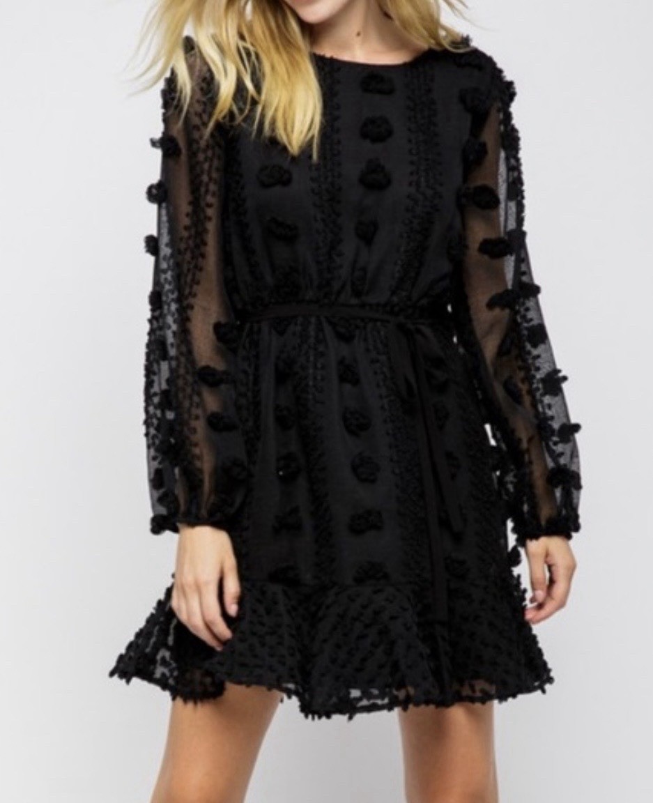 Polyester mini dress, Flying Tomato, black textured wrap dress