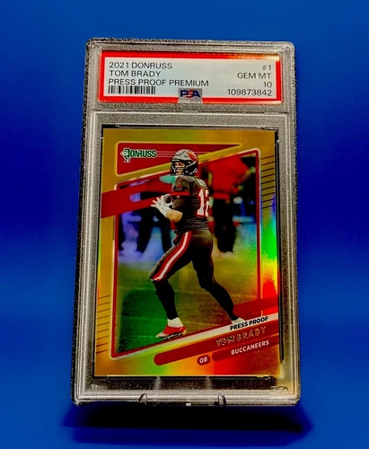 2021 Panini Donruss 1 Tom Brady Premium Press Proof Gold Holo PSA 10 Buccaneers
