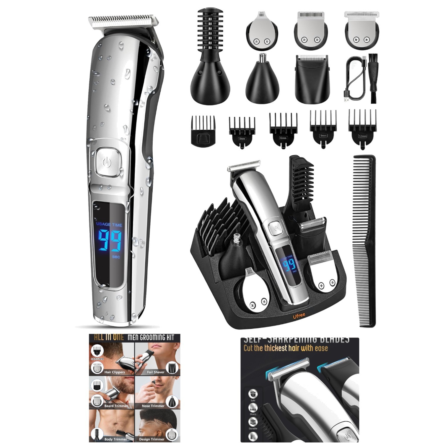 Precision Stainless Steel Electric Razor - Multi-Purpose Gro
