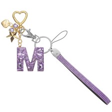 Initial Letter Keychain Letter-M Keychains Bling Love Star Key Chain Purple