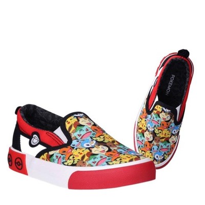 Pokemon The Original Four Types Boy's Low Top Slip On Shoes- Size 4 Red