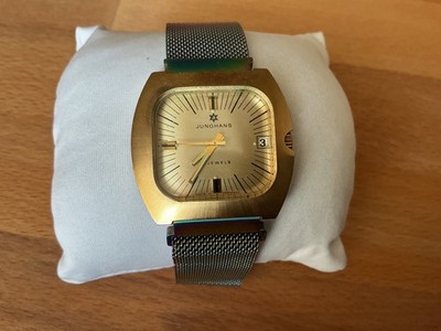   Wertanlage Vintage Junghans Uhr Quadrato Gold m. seltenem Magnet Band ~1975
