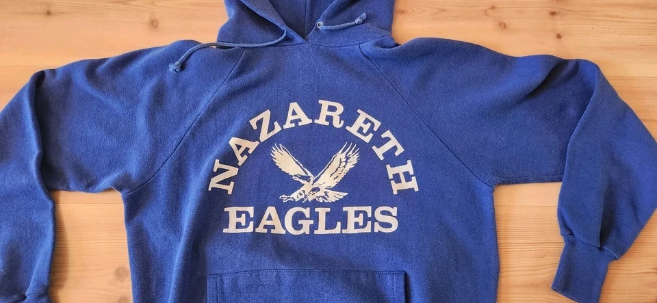 Sudadera Vintage Años 70 Águilas de Nazaret Con Capucha Azul Tejido Saludable M/L Foto 4 de 4