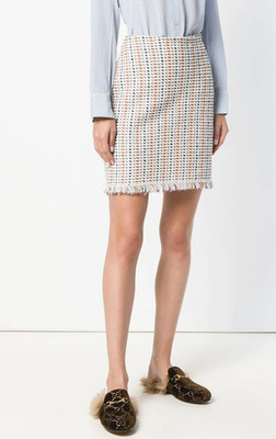 Tory Burch XS Hollis Womens Skirt A-Line Metallic Tweed Fringe Mini $348