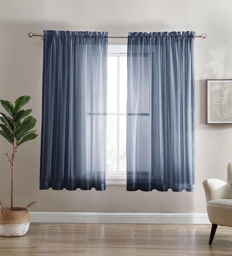 2 Panels Sheer Rod Pocket Voile Curtains/Drapes/Window Treatment Set for Livi...