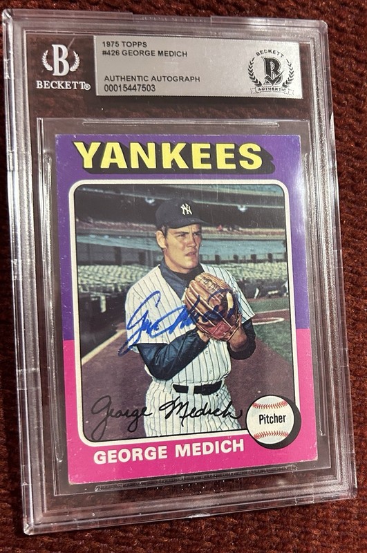 George Doc Medich signed auto 1975 Topps Beckett Authentic New York Yankees 