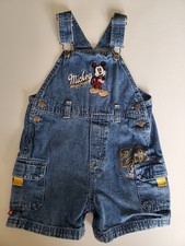 Vintage Disney Mickey Mouse Denim Jeans Overalls Shorts Toddler 24M 90s Y2K