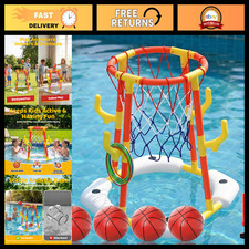 2-in-1 Pool Basketball Hoop Ring Toss Game for Kids Ages 4-9, Fun Water Toys