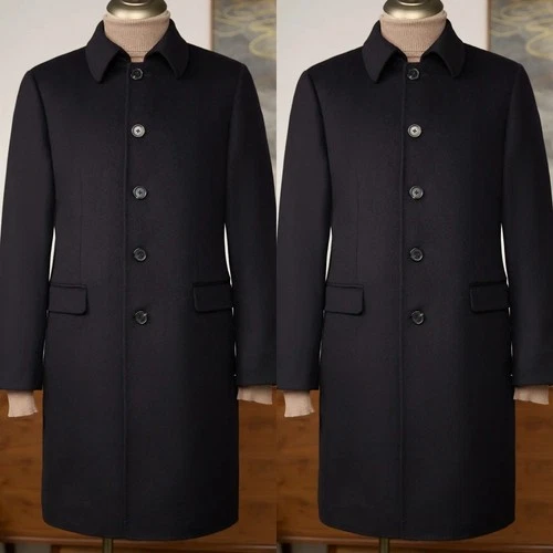 Men's Black Wool Overcoat Mid Length Single Breasted Casual Winter Business Coat - product listing photo