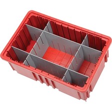 Plastic Dividable Grid Container 16-1/2"L x 10-7/8"W x 6"H Red Lot of 8