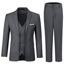 Boy's Formal Suit Set Slim Fit Kids Tuxedo Suits for Wedding 7 3pc Dark Grey