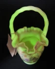 FENTON Art Glass Burmese Hand Painted Rose Trellis Basket 5"
