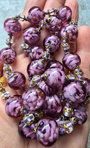 VTG RARE ITALIAN MURANO GOLD FLECKS SOMMERSO NECKLACE HM ART GLASS BEADS LOVELY!