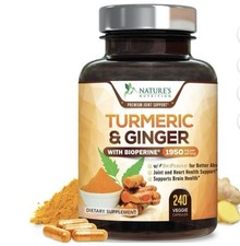 Nature's Nutrition Turmeric Ginger BioPerine 1950 mg Capsules Joint Heart Brain  