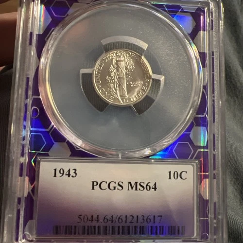 1943 10C Silver Mercury Dime ~ PCGS MS64 Purple Holographic Core