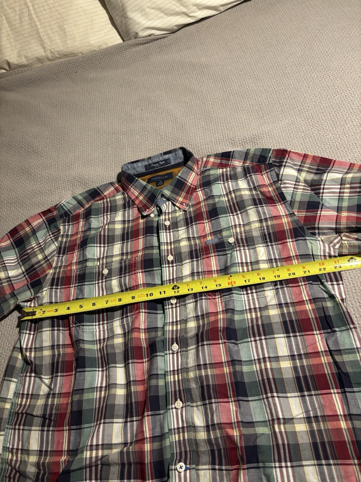 TOMMY HILFIGER HERITAGE POPLIN Men’s Plaid Elbow Patches Long Sleeve Shirt XL thumbnail 6