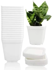 24 Pack 3" White Small Plant Pots, Square Plastic Nursery Pots w/ Saucer Baskets