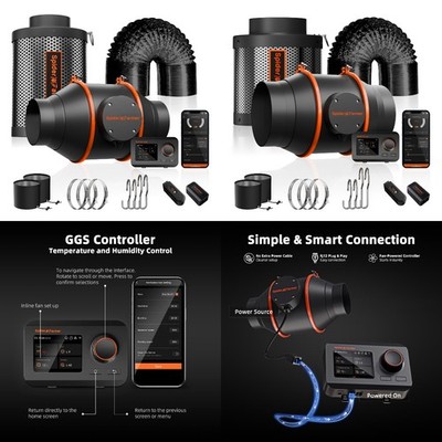 Spider Farmer 4''6'' Inline Fan Carbon Filter Smart GGS Controller Kit/6'' Clip Fan