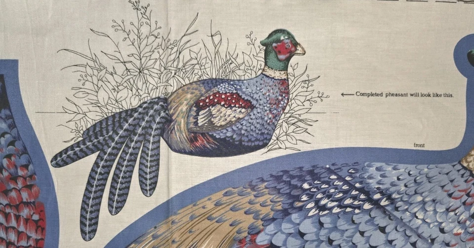 Panel de tela de pájaro faisán con cuello de anillo azul corte y costura estampado de cranston vintage Foto 2 de 4