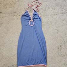 Blue pink halter neck bodycon dress XS summer Malibu Barbie Swim Coverup Club