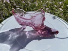 VTG Fenton Art Glass Dusky Pink Cabbage Rose Slipper Shoe Figure