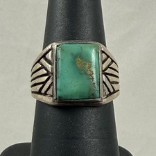 Rare Vintage Native American Sterling Silver Green Turquoise Ring Size 6.5 7.7g