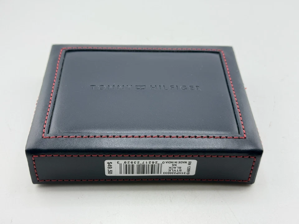 TOMMY HILFIGER 129919 Genuine Trifold Leather Wallet Valet RFID Protection BLACK - Изображение 2 из 3