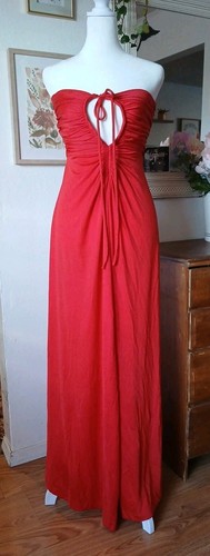 Womens XS 70's Vintage Joy Stevens California Red Strapless Keyhole Maxi Dress