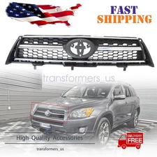 Fit For 2009-2012 Toyota RAV4 Black Front Bumper Grille Assembly w/Chrome Trim
