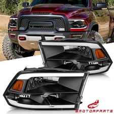 2PCS LED DRL Black Headlight For 2009-2018 Dodge Ram 1500 2500 3500 Halogen