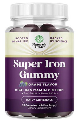 2 X Nature's Craft Super Iron Gummy Grape -- 45 mg - 90 Gummies