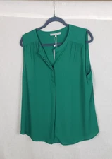 Daniel Rainn Blouse XL Kelly Green Split Neck Pleated Casual Work Fall Minimal