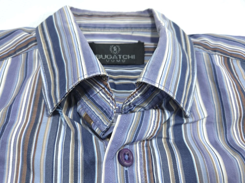 Bugatchi Shirt LOT Medium Blue Purple Striped Flip Cuff Button Up Geo Uomo - Image 3 of 4
