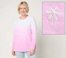 Denim & Co. Women's Top Sz M Regular French Terry Dip Dye Multi-colored A688718