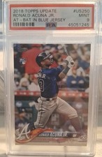 2018 Topps Update Ronald Acuna Jr At Bat In Blue Jersey RC Rookie PSA 9 MINT