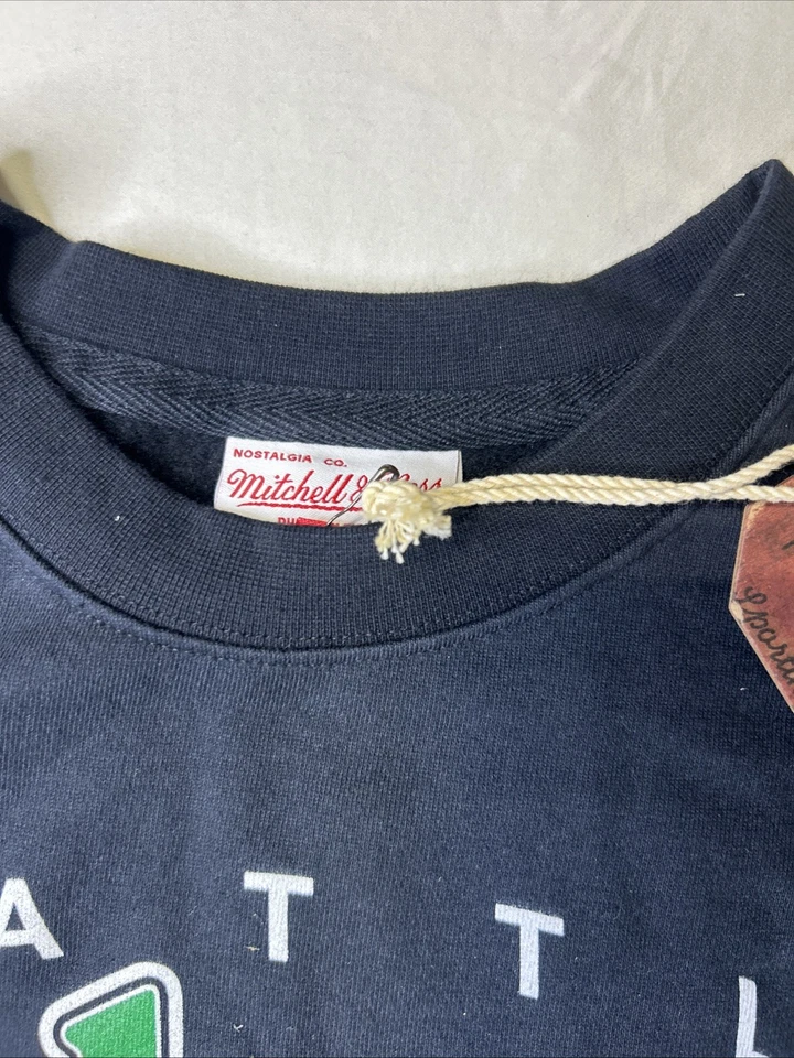 Seattle Seahawks Mitchell & Ness Retro Crewneck Sweatshirt Black NWT Mens MED E3 - Image 4 of 4