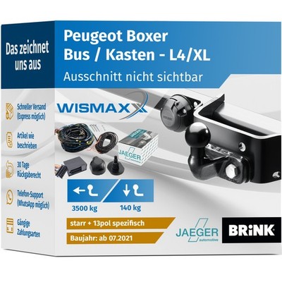 ANHÄNGERKUPPLUNG für Peugeot Boxer ab 24 starr BRINK +13pol E-Satz JAEGER