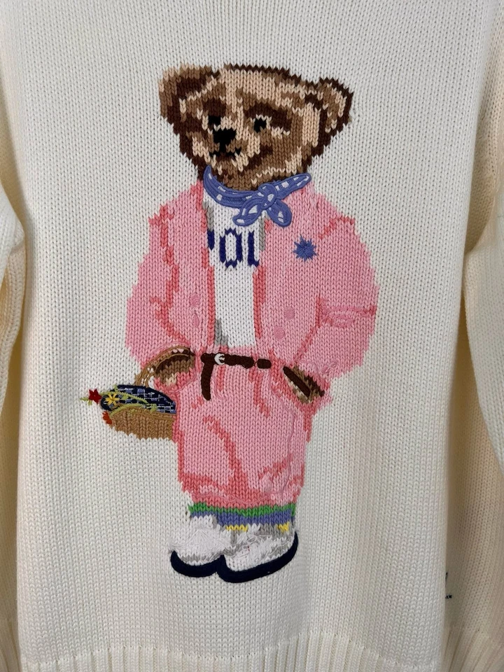 Polo Ralph Lauren Polo OSO Tejido Rosa Blanco Suéter Jersey Algodón MUJER M Nuevo Foto 2 de 4