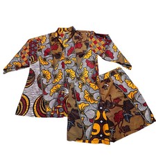 Lapogee African Print Matching Set Women 2X Colorful Blouse Shorts Outfit Bobo