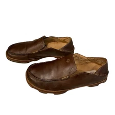 OluKai Moloa Leather Slip On Loafers Mens 8.5 Brown Casual Comfort Moc Toe
