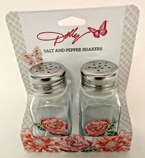Dolly Parton Salt & Pepper Shakers Glass Floral Rose Design New