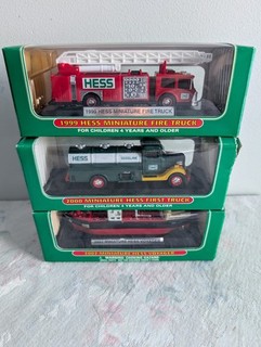 Lot of (3) Hess Gas Miniatures 1999 Fire Truck / 2000 Tanker & 2002 Voyager Ship