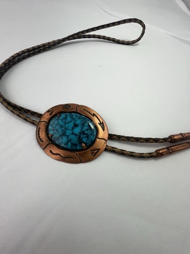 VTG Solid Copper Bolo Tie Native Am. Bell SW Trading Turquoise Color READ - Picture 4 of 7