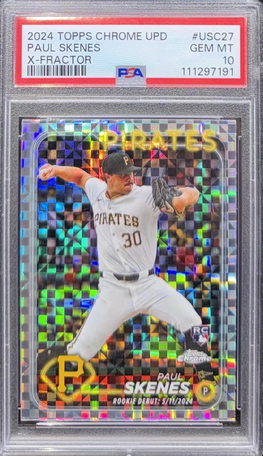 2024 TOPPS CHROME UPDATE X-FRACTOR #USC88 PAUL SKENES ROOKIE RC PSA 10