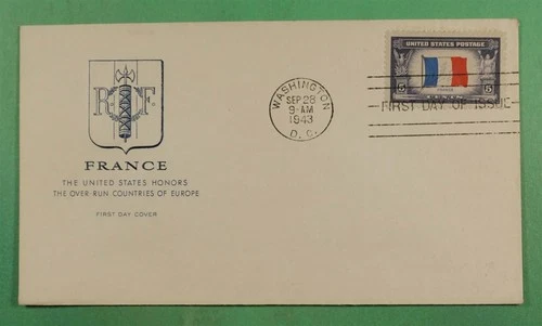 DR WHO 1943 FDC OVERRUN NATIONS FRANCE #915A RARE REVERSE PRINTING R30391