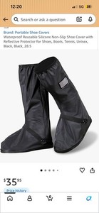 Shoe Covers Silicone Waterproof Non-Slip Reflective Black for size US Men’s 12+