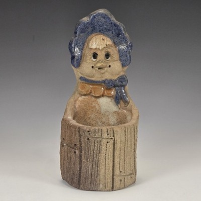 Max Hindt Clay Pottery Toothpick Holder Whimsical Hen Chicken Blue Bonnet VTG 