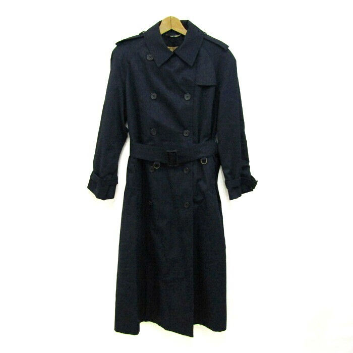 Aquascutum Womens Navy Wool Trench Coat Size F Preowned Outerwear